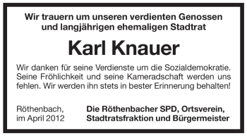 Traueranzeige von Karl Knauer von Pegnitz-Zeitung
